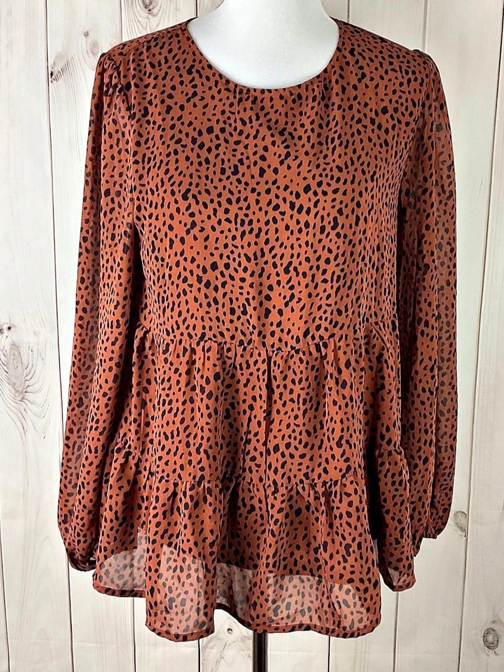 Jodifl Women’s Brown Black Animal Print Lined Ruffle Tiered Top Blouse Size S